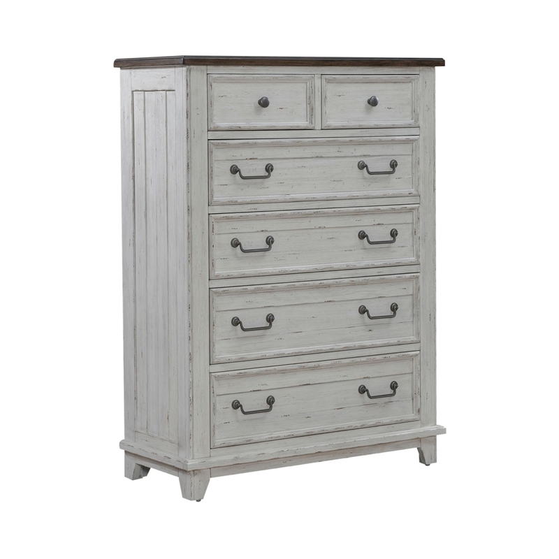 Pemberly Row Queen Panel Bed with Dresser Mirror and Chest in White