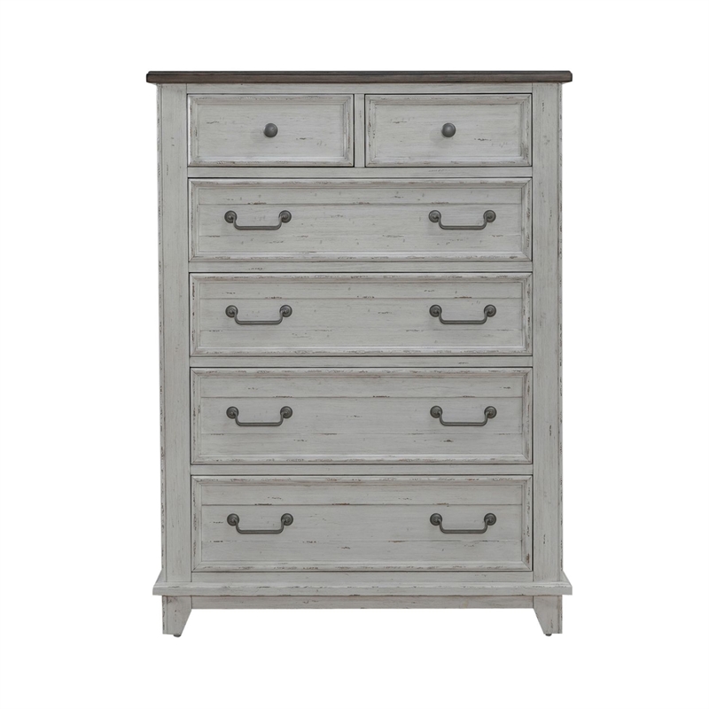 Pemberly Row Queen Panel Bed with Dresser Mirror and Chest in White