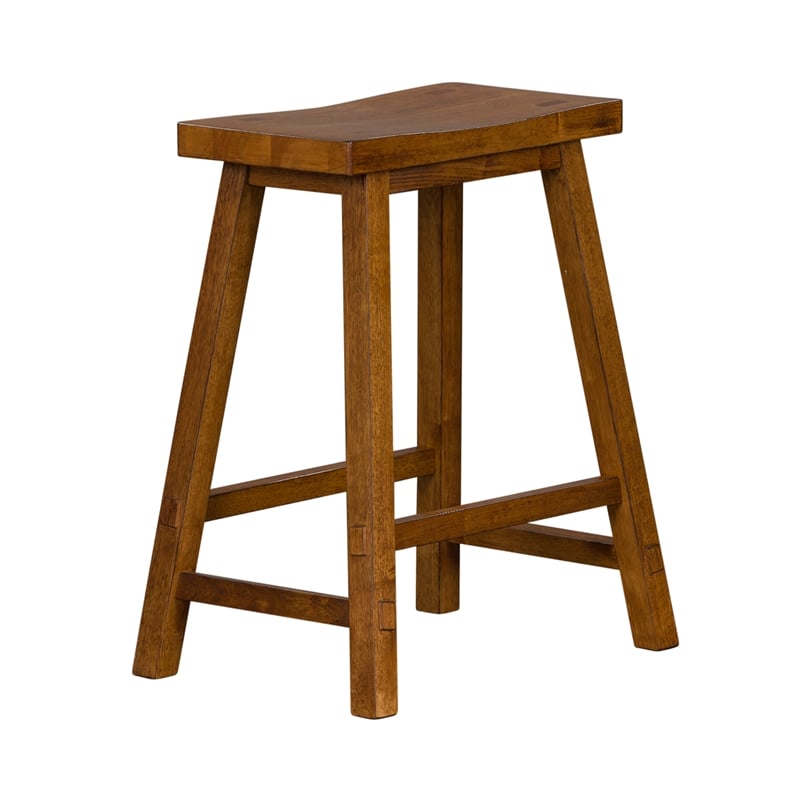 Pemberly Row 24 Inch Sawhorse Counter Stool with Contoured Seat in Tobacco