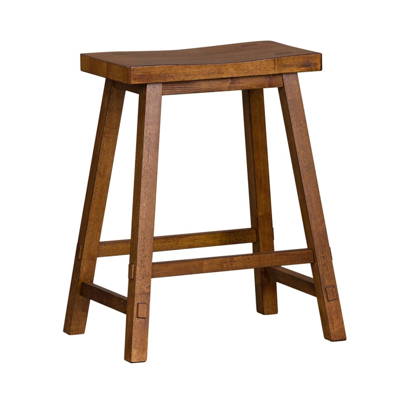Pemberly Row 24 Inch Sawhorse Counter Stool with Contoured Seat in Tobacco