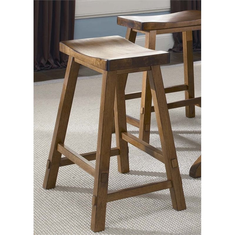 Pemberly Row 24 Inch Sawhorse Counter Stool with Contoured Seat in Tobacco