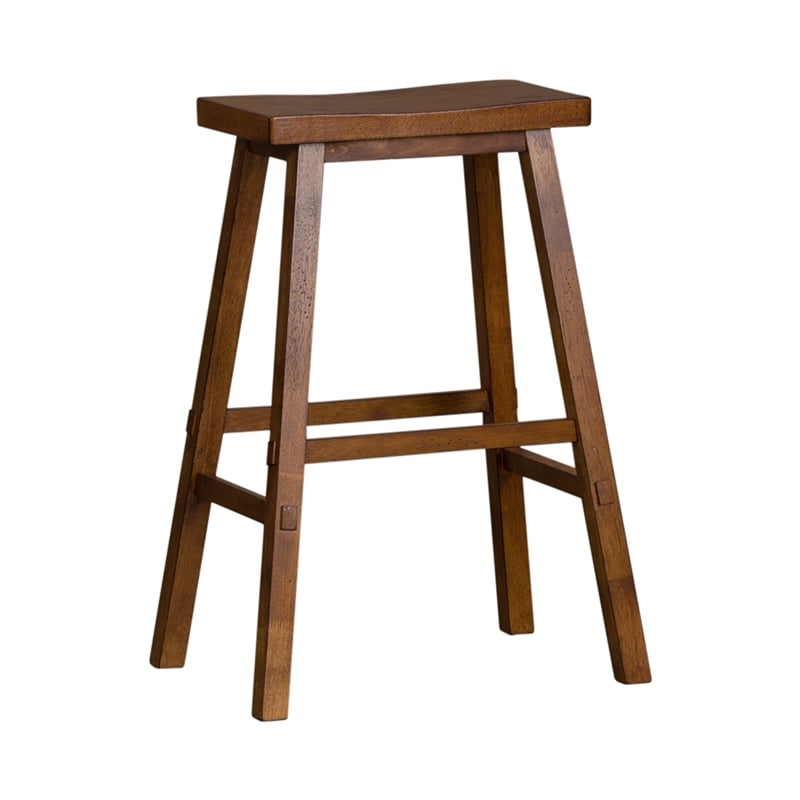 Pemberly Row 30 Inch Sawhorse Bar Stool with Contoured Seat in Tobacco