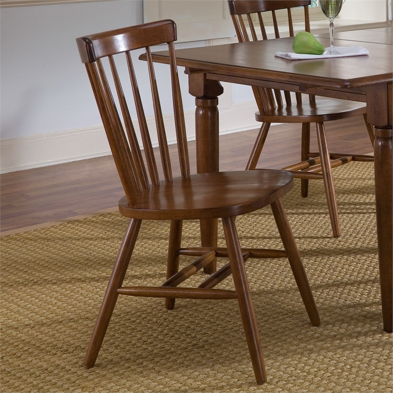 Pemberly Row Copenhagen Spindle Back Side Chair Set of 2 in Tobacco