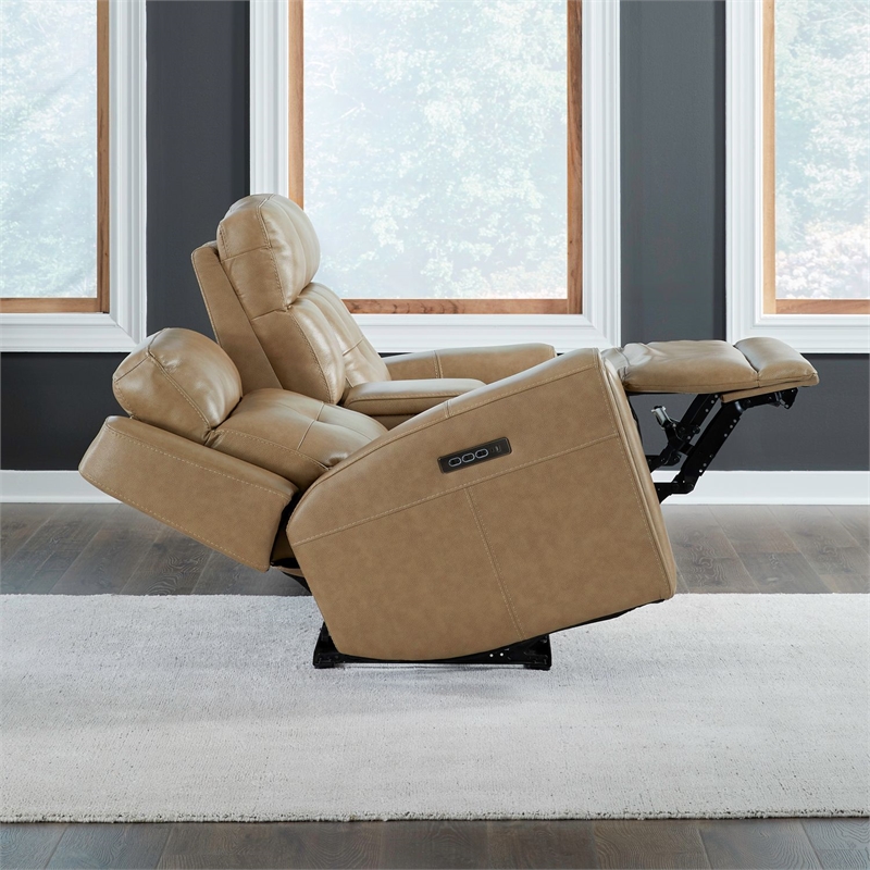Pemberly Row Power Reclining Sofa Loveseat and Recliner Set in York Sand