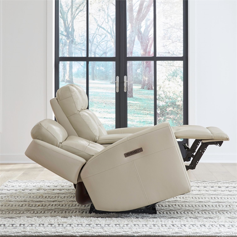 Pemberly Row Power Sofa Loveseat and Recliner Set in Baja Stone Leather