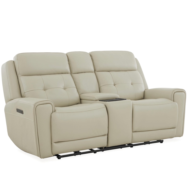 Pemberly Row Power Sofa Loveseat and Recliner Set in Baja Stone Leather