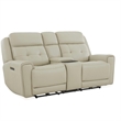 Pemberly Row Power Sofa Loveseat and Recliner Set in Baja Stone Leather