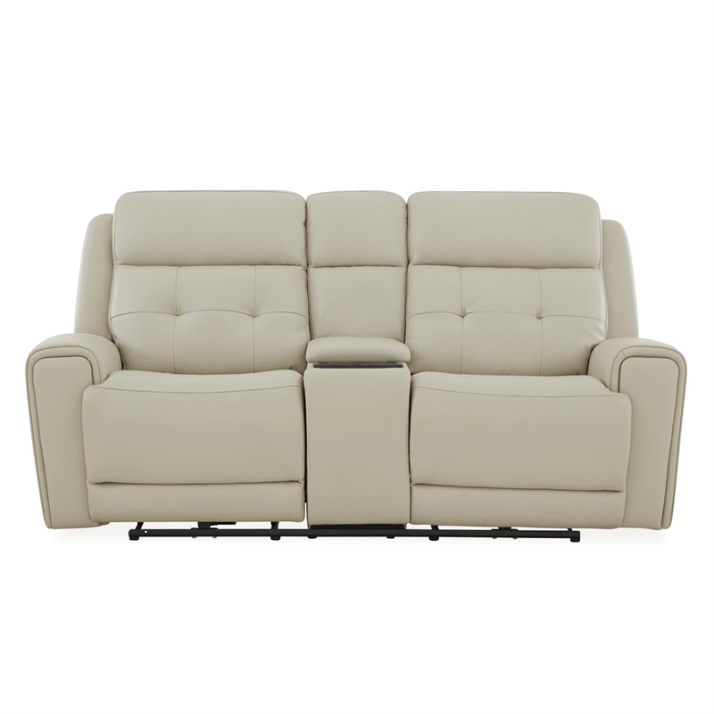 Pemberly Row Power Sofa Loveseat and Recliner Set in Baja Stone Leather