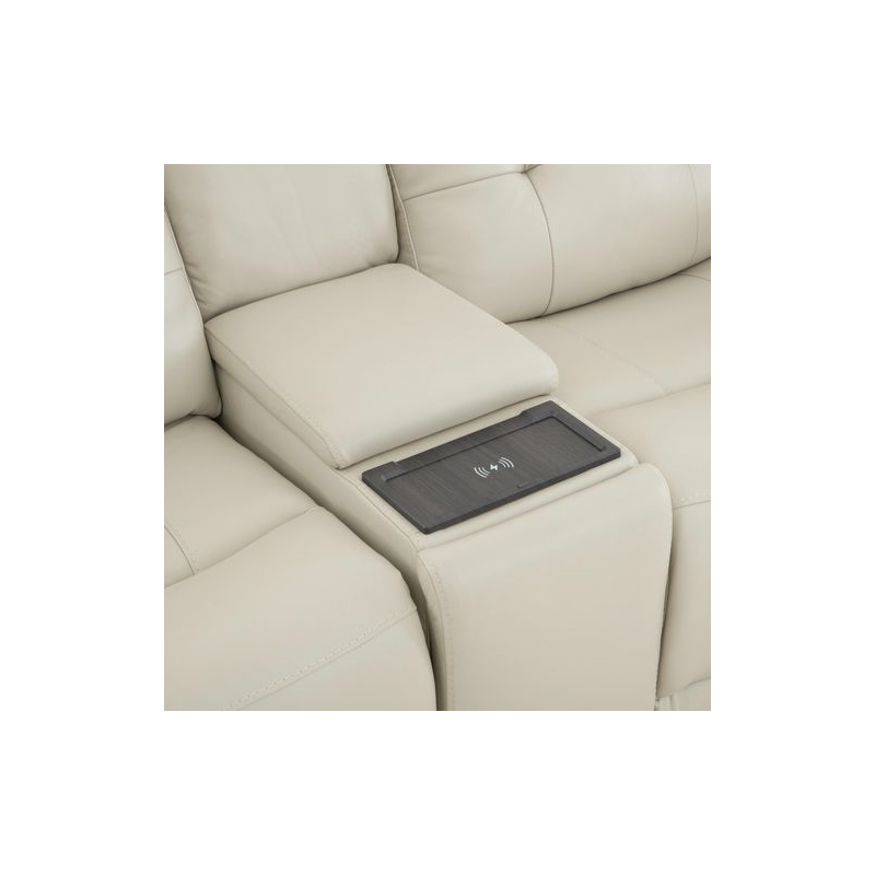 Pemberly Row Power Sofa Loveseat and Recliner Set in Baja Stone Leather