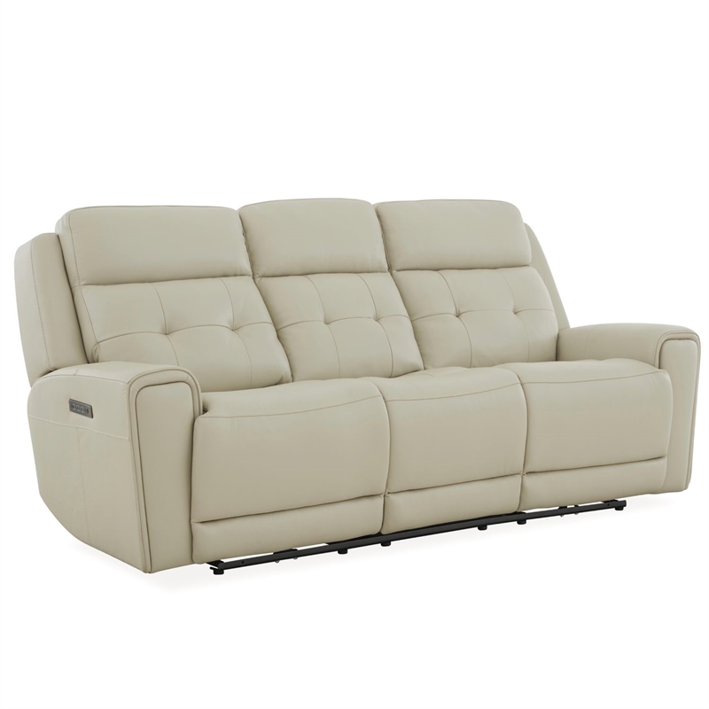 Pemberly Row Power Sofa Loveseat and Recliner Set in Baja Stone Leather
