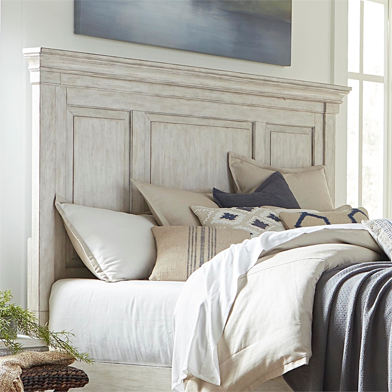 Pemberly Row Queen Panel Headboard with Crown Molding and Raised Panels in White