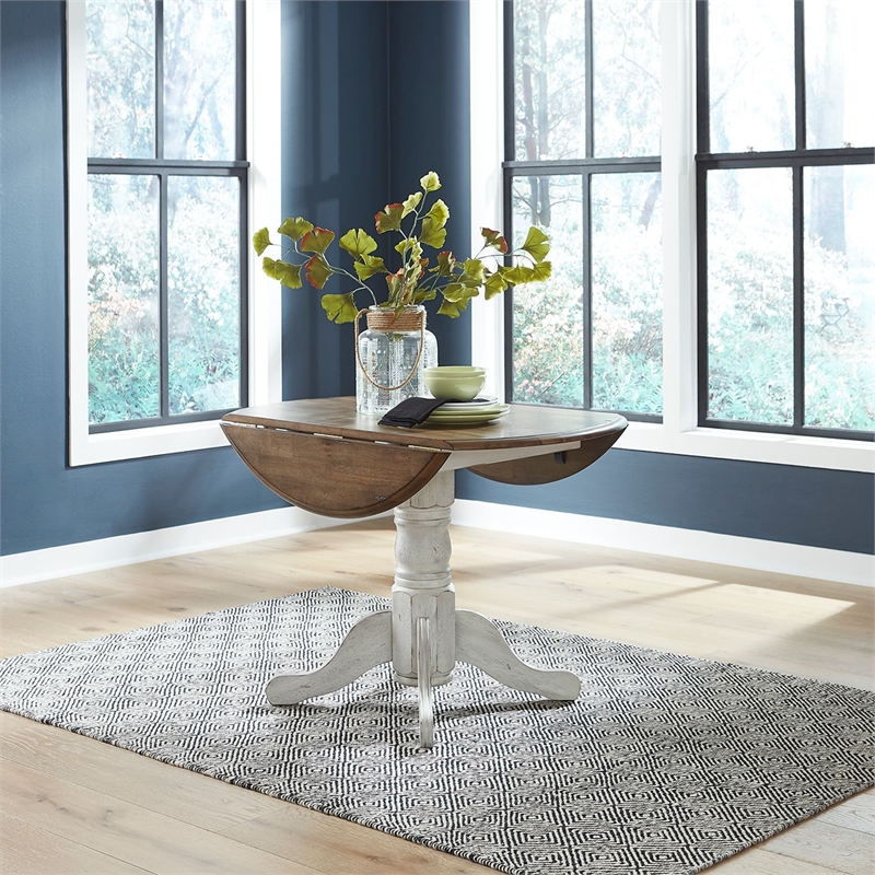 Pemberly Row Drop Leaf Pedestal Table with Splayed Feet in Antique White