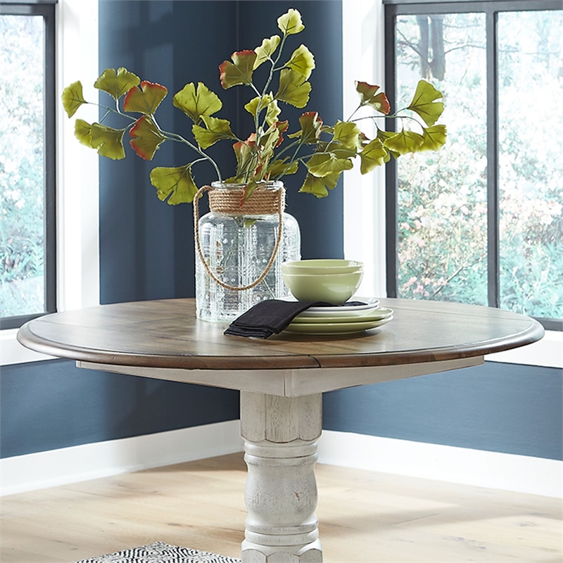 Pemberly Row Drop Leaf Pedestal Table with Splayed Feet in Antique White