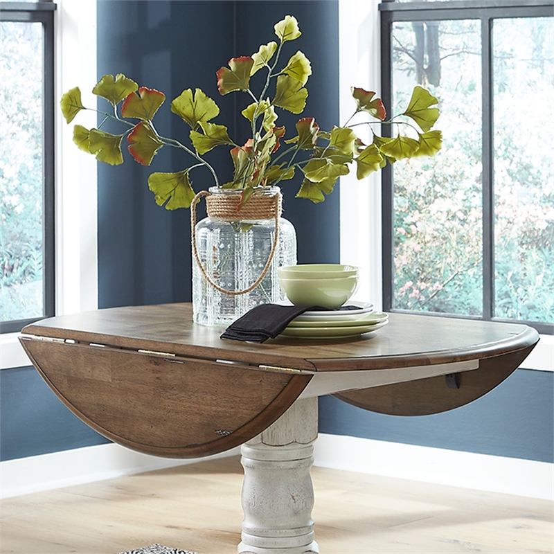 Pemberly Row Drop Leaf Pedestal Table with Splayed Feet in Antique White