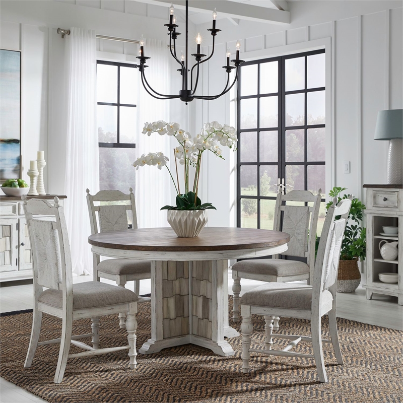 Pemberly Row 5 Piece Pedestal Table Dining Room Set in White