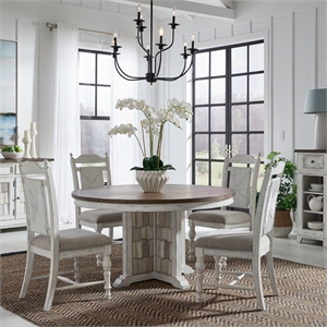 Pemberly Row 5 Piece Pedestal Table Dining Room Set in White