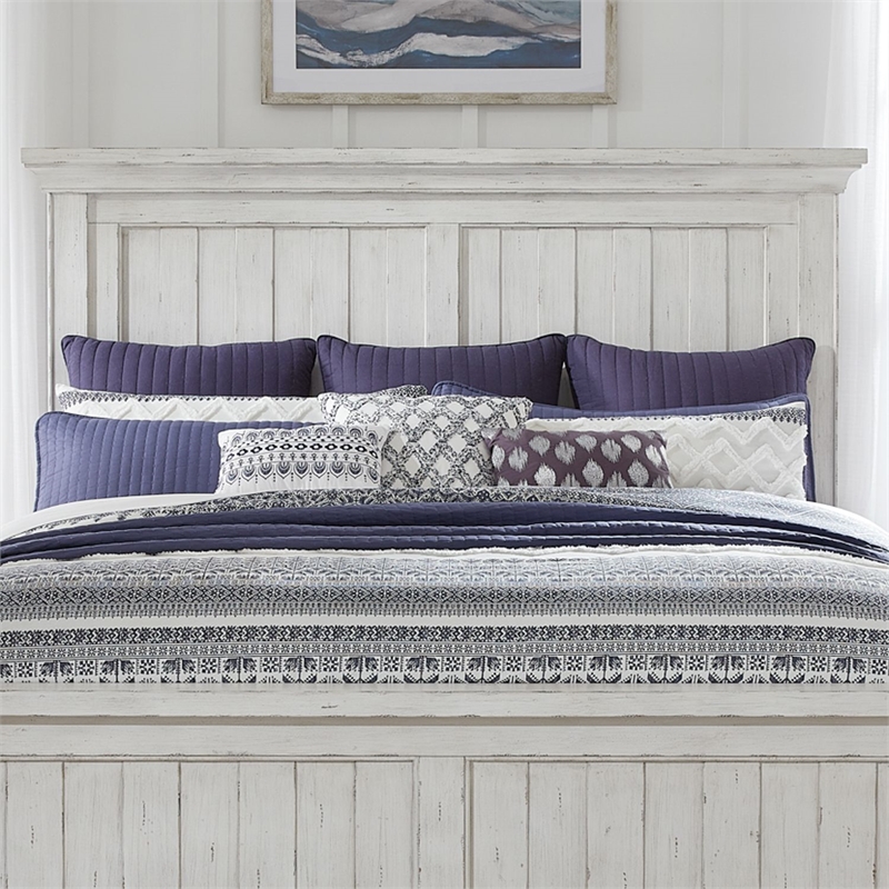 Pemberly Row King Mansion Headboard with Crown Molding in White