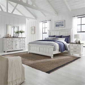 Pemberly Row King Panel Bed with Dresser Mirror and Nightstand in White
