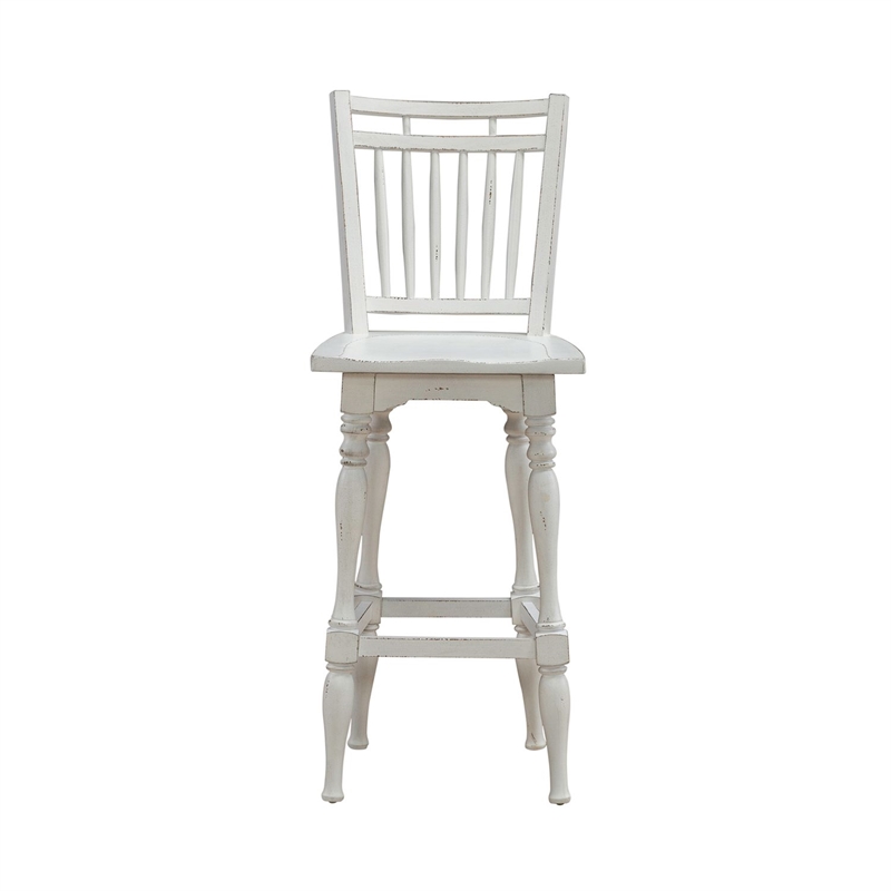Pemberly Row Spindle Back Swivel Bar Stool with Saddle Seat Set of 2