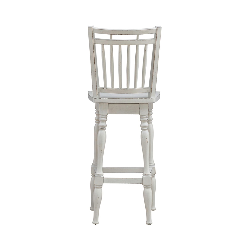 Pemberly Row Spindle Back Swivel Bar Stool with Saddle Seat Set of 2
