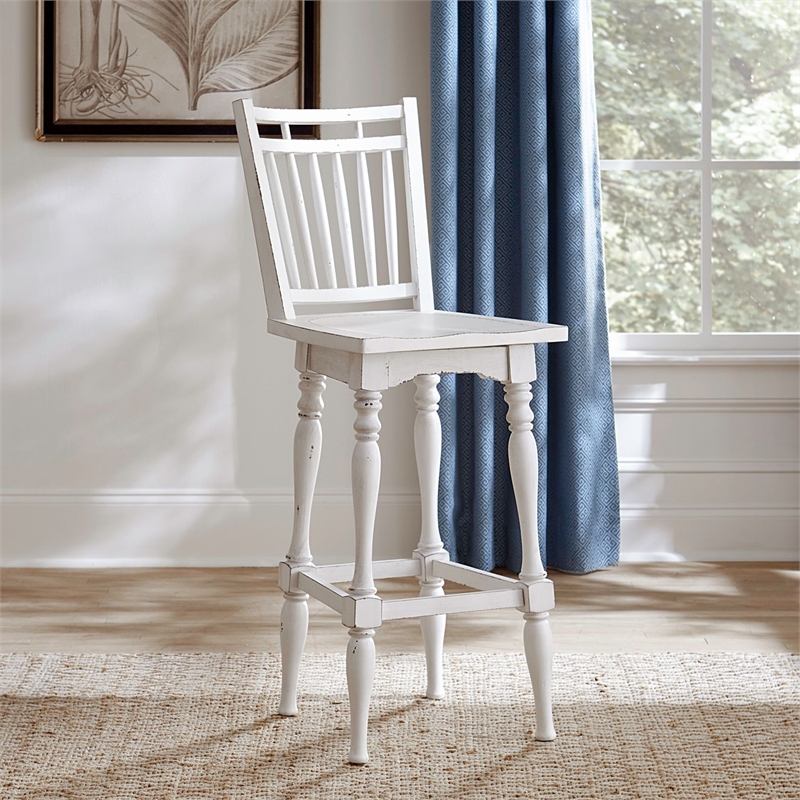 Pemberly Row Spindle Back Swivel Bar Stool with Saddle Seat Set of 2