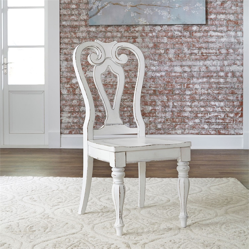 Pemberly Row Splat Back Side Chair with Saddle Seat Set of 2 in White