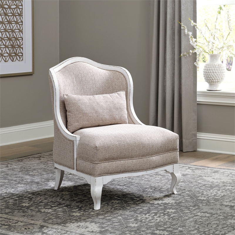 Pemberly Row Upholstered Accent Chair with Bolster Pillow in White