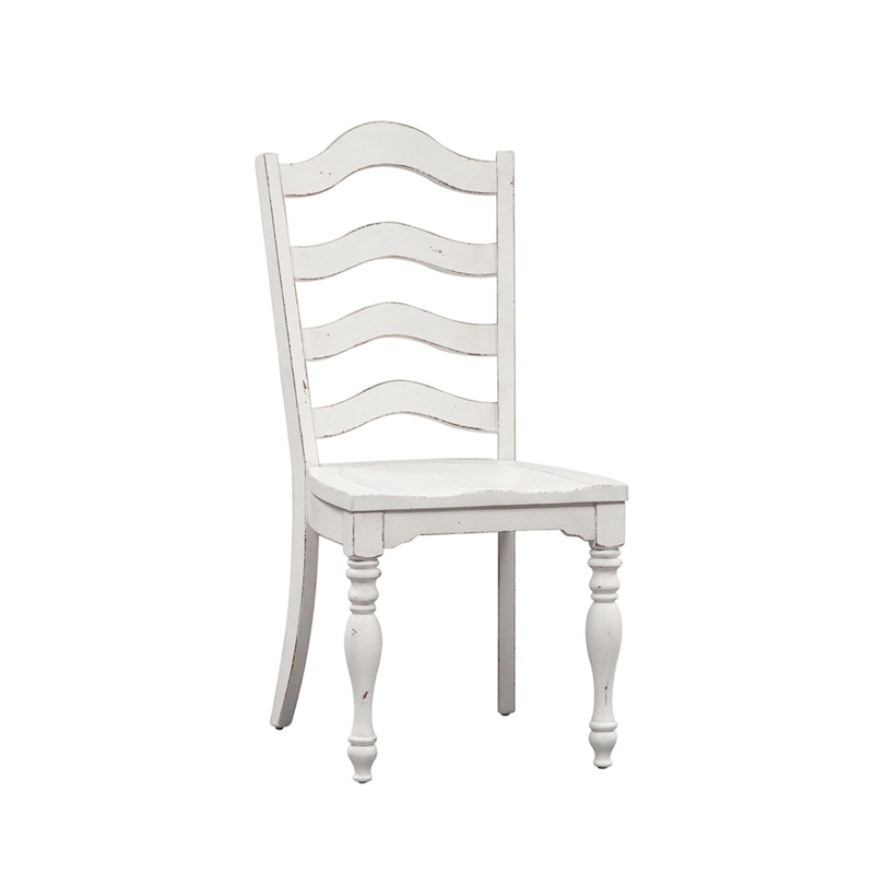 Pemberly Row Arched Ladder Back Side Chair with Saddle Seat Set of 2 in White