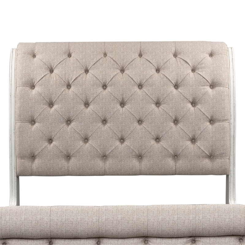 Pemberly Row Queen Upholstered Sleigh Bed Headboard in White