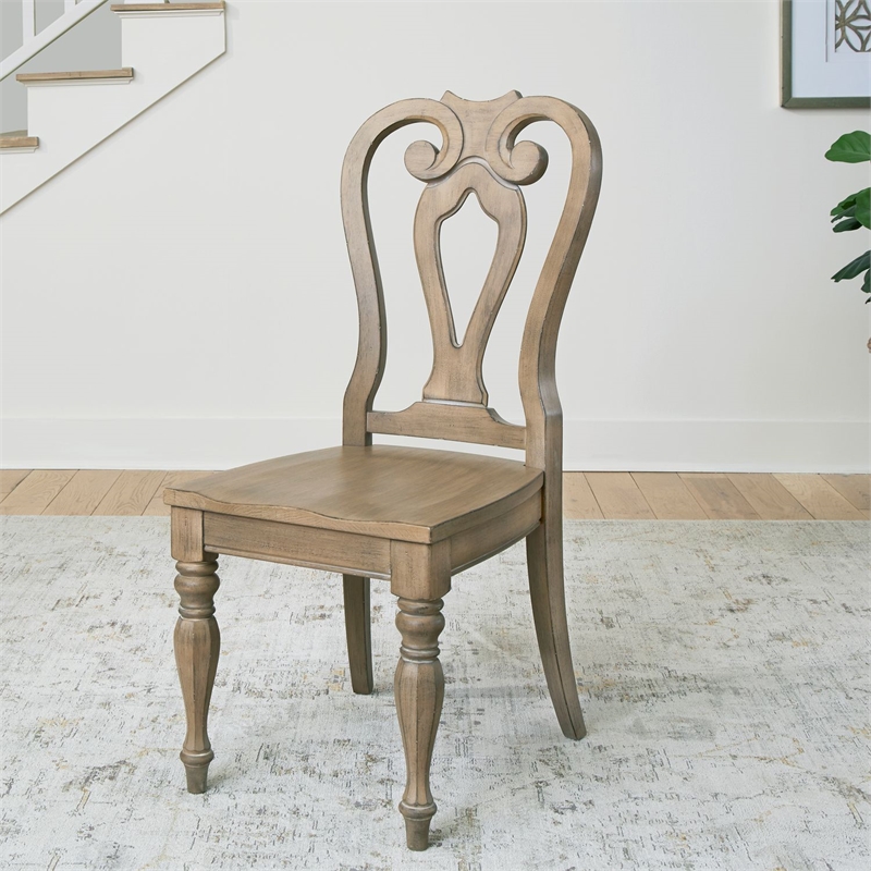 Pemberly Row Splat Back Side Chairs with Saddle Seat Set of 2 in Brown