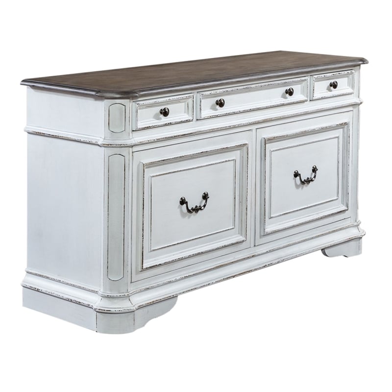 Pemberly Row Office Credenza and Hutch with File Drawers in White