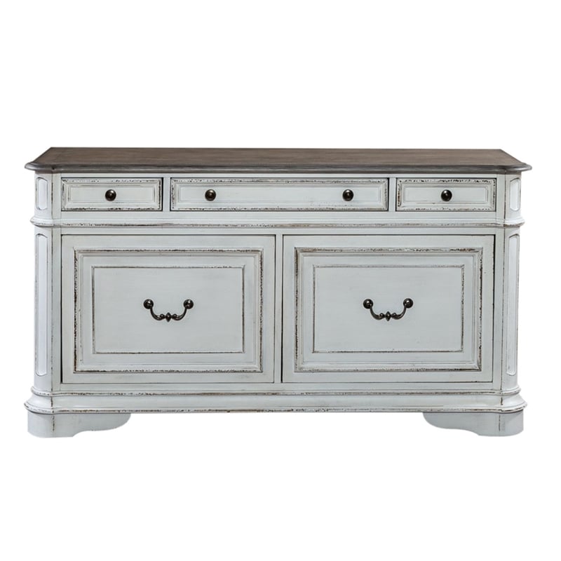 Pemberly Row Office Credenza and Hutch with File Drawers in White