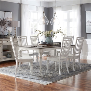 Pemberly Row 7 Piece Leg Table Dining Set with Spindle Chairs in White