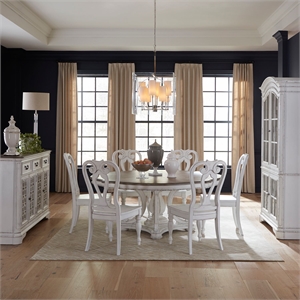 Pemberly Row 7 Piece Round Pedestal Table Set with Chairs in White