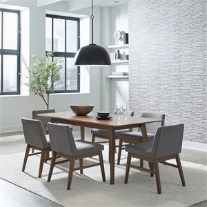 Pemberly Row 7 Piece Leg Table Set with Upholstered Chairs in Brown