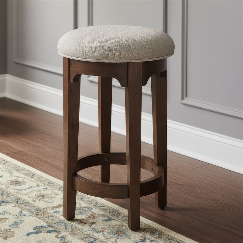 Pemberly Row 4 Piece Console Bar Table Set with Upholstered Stools in Cherry