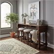 Pemberly Row 4 Piece Console Bar Table Set with Upholstered Stools in Cherry