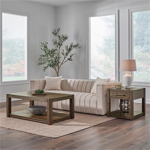 Pemberly Row 3 Piece Cocktail and End Table Set with Planked Tops in Brown