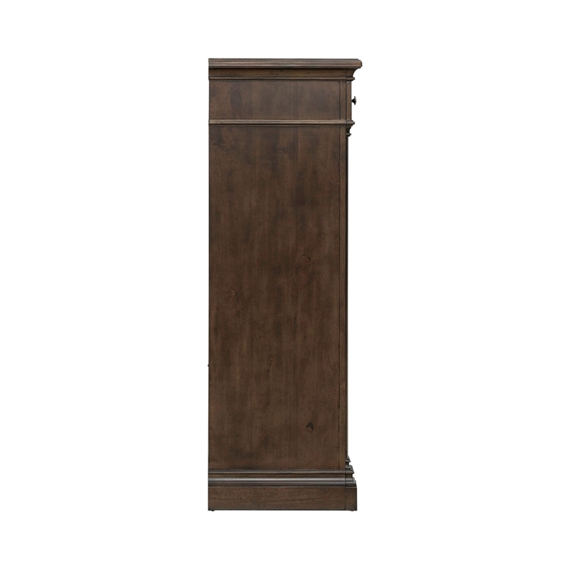 Pemberly Row Queen Poster Bed with Dresser Mirror Chest and Nightstand in Cherry