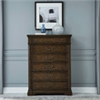 Pemberly Row Queen Poster Bed with Dresser Mirror Chest and Nightstand in Cherry