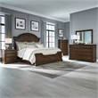 Pemberly Row Queen Poster Bed with Dresser Mirror Chest and Nightstand in Cherry