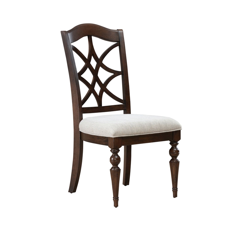 Pemberly Row Splat Back Side Chair with Chenille Seat Set of 2 in Cherry