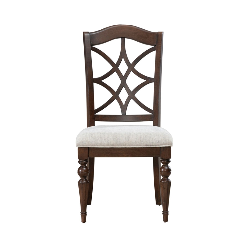 Pemberly Row Splat Back Side Chair with Chenille Seat Set of 2 in Cherry