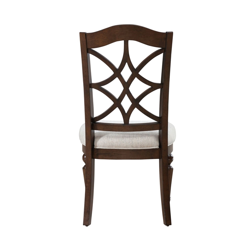 Pemberly Row Splat Back Side Chair with Chenille Seat Set of 2 in Cherry