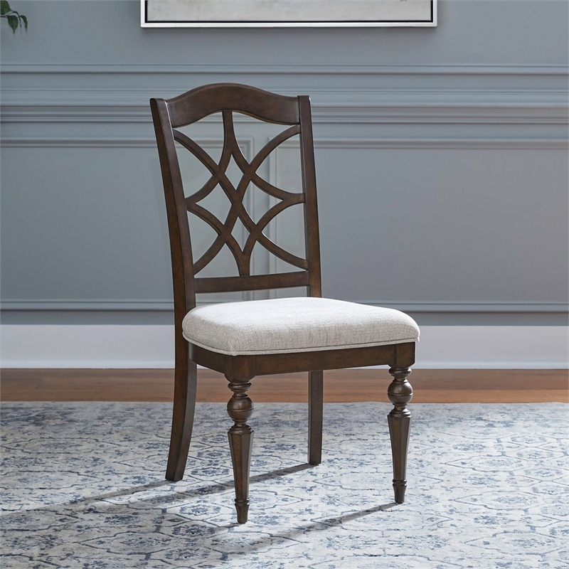 Pemberly Row 7 Piece Trestle Table Set with Splat Back Chairs in Cherry