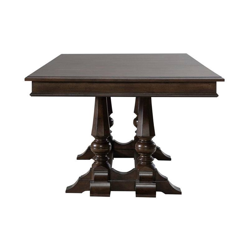 Pemberly Row 7 Piece Trestle Table Set with Splat Back Chairs in Cherry