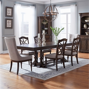 Pemberly Row 7 Piece Trestle Table Set with Splat Back Chairs in Cherry