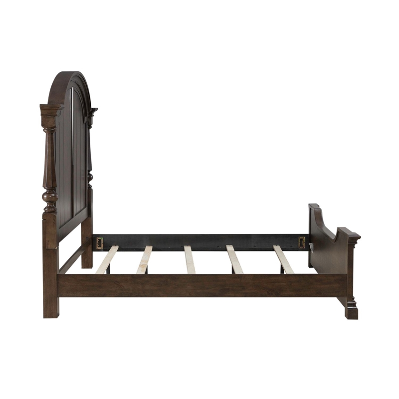 Pemberly Row King Poster Bed with Dresser Mirror and Chest in Cherry