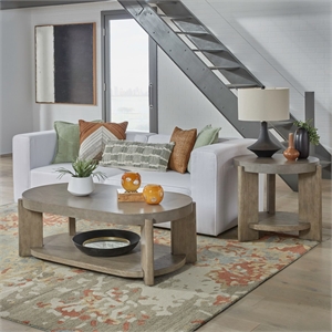 Pemberly Row 3 Piece Oval Cocktail and End Table Set with Casters in Brown