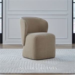 Pemberly Row Rounded Arm Dining Chairs with Casters Set of 4 in Wicker
